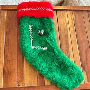 Vintage Festive Green and Red Holiday Stocking